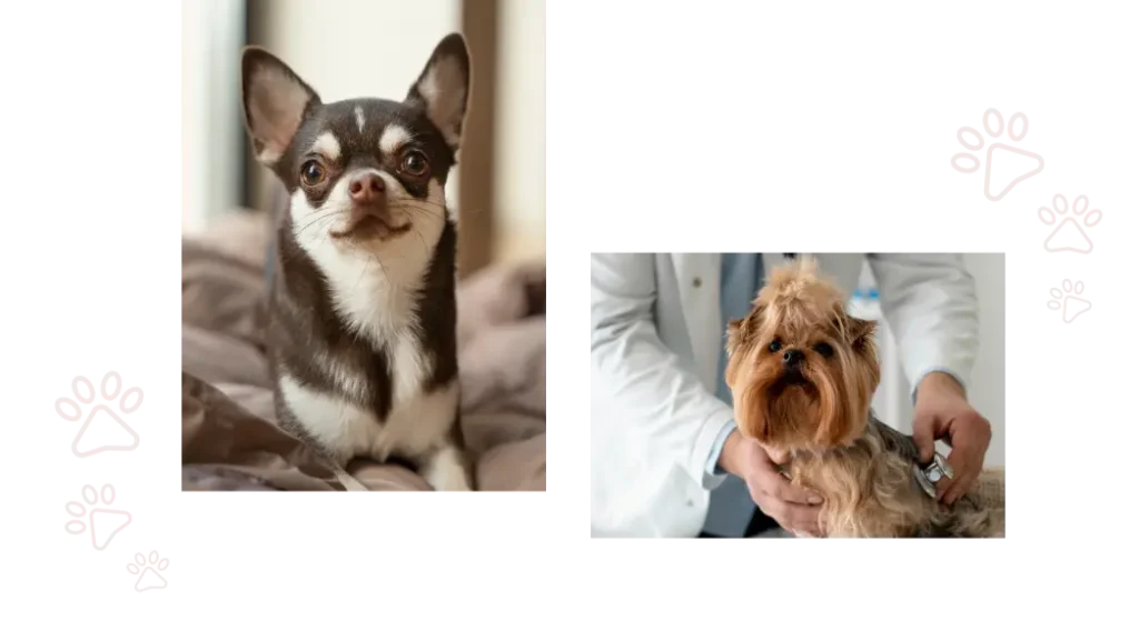 dwa pieski, chihuahua oraz yorkshire terier